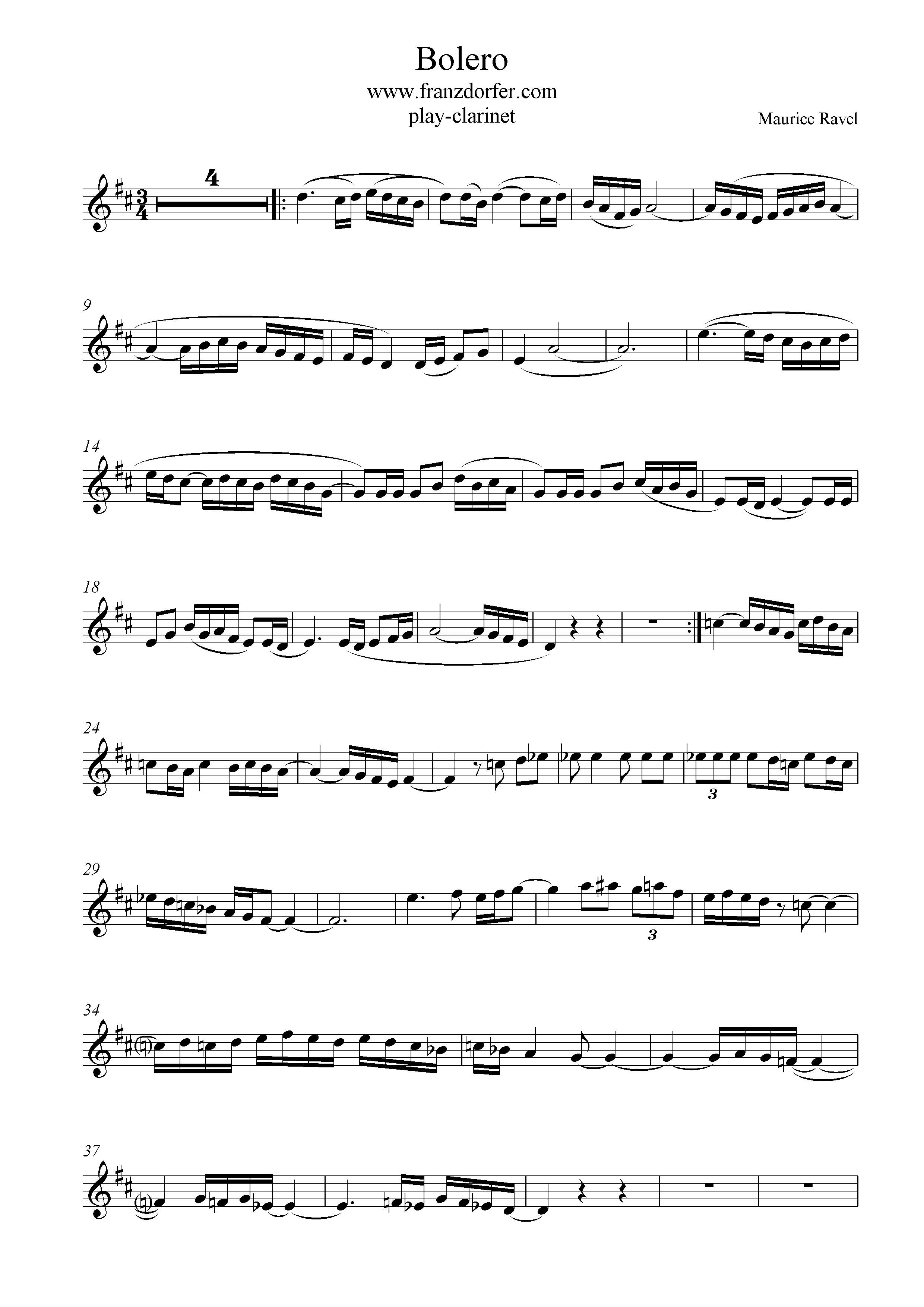 Bolero freesheet music Clarinet